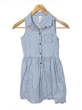 Carter's light blue sleeveless heart print button-front dress Girl’s 7/7A | g